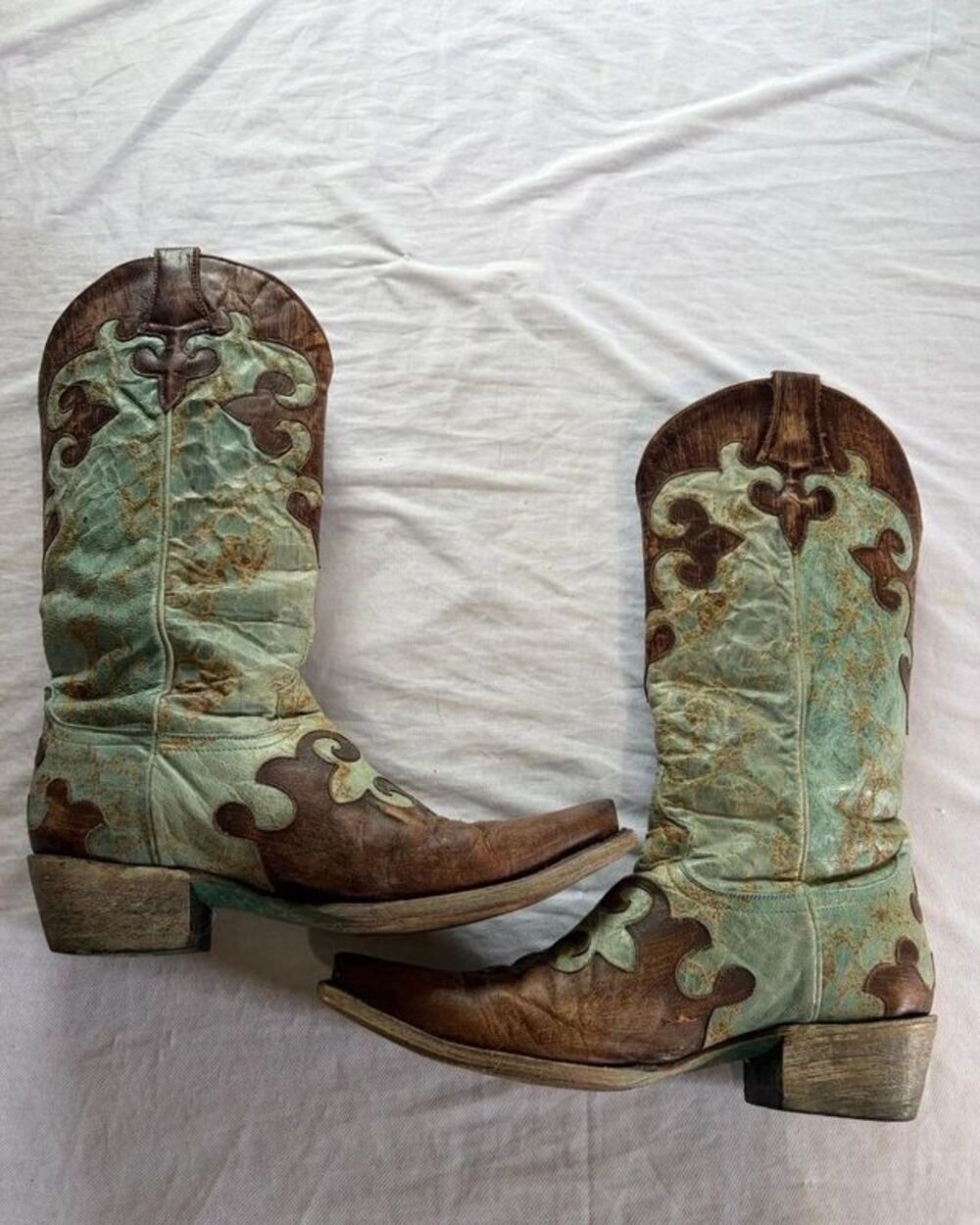 Lane Boots Womens 8.5 Turquoise Brown Leather Snip Toe Western Cowboy Boots